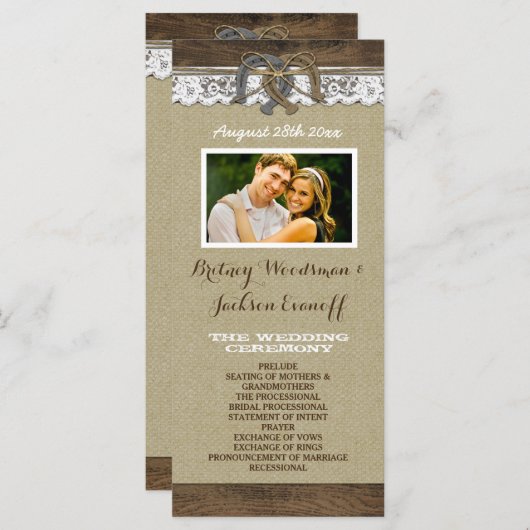 Hochzeitsprogramme für Western Burlap und Lace Hor Programm (Vorne/Hinten)