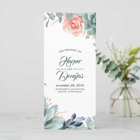 Hochzeitsprogramme im Grünen und Rosa Blume Programm (Stehend Vorderseite)