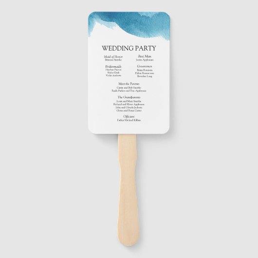 Hochzeitsprogramme in Aquarellblau Fächer (Rückseite)