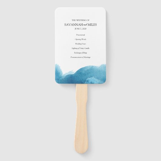 Hochzeitsprogramme in Aquarellblau Fächer (Vorderseite)