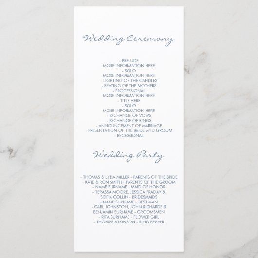 Hochzeitsprogramme in blau-rosa, florale Aquarellf Programm (Rückseite)