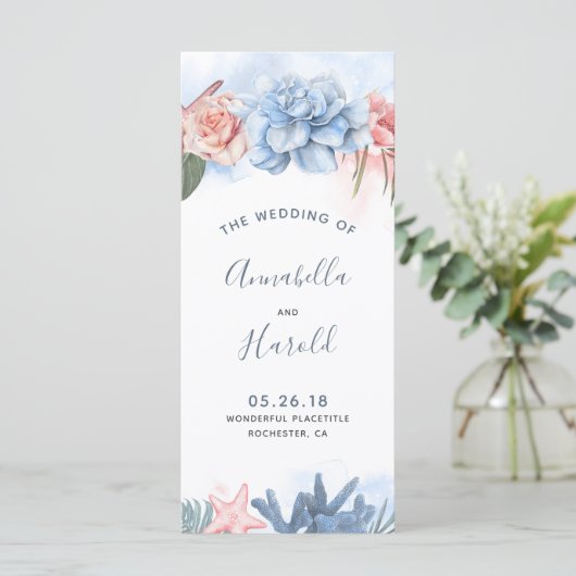 Hochzeitsprogramme in Dusty Blue und Blush Programm (Stehend Vorderseite)