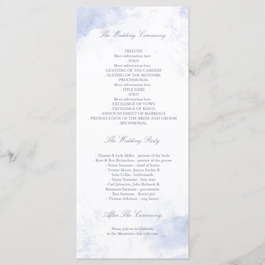 Hochzeitsprogramme in Dusty Blue und Blush Programm (Rückseite)