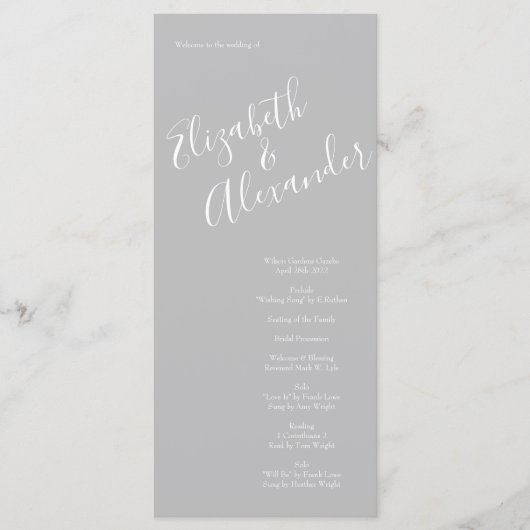 Hochzeitsprogramme in hellgelben und grauen Rose Menükarte (Vorderseite)