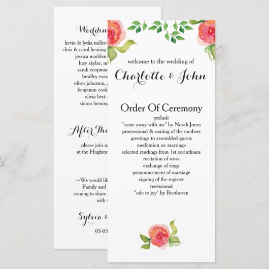 Hochzeitsprogramme in Korallenrosa Programm (Vorne/Hinten)