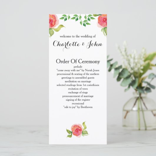 Hochzeitsprogramme in Korallenrosa Programm (Stehend Vorderseite)