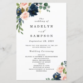 Hochzeitsprogramme in Navy Blue und Blush Pink