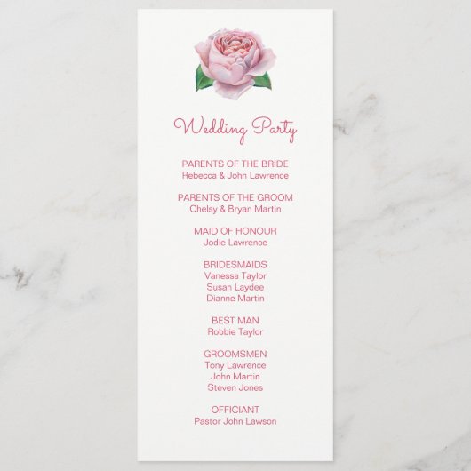 Hochzeitsprogramme in Rosenfarben Programm (Rückseite)