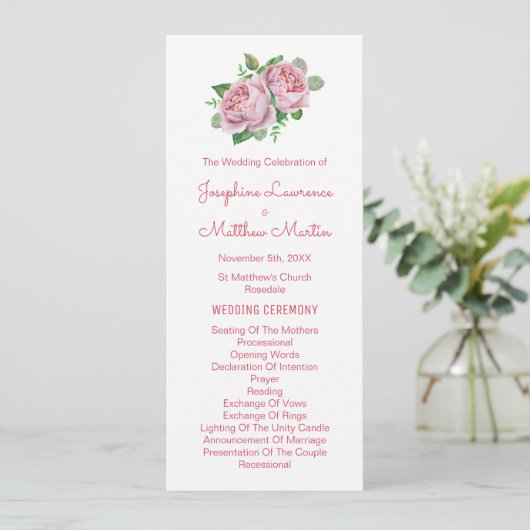 Hochzeitsprogramme in Rosenfarben Programm (Stehend Vorderseite)