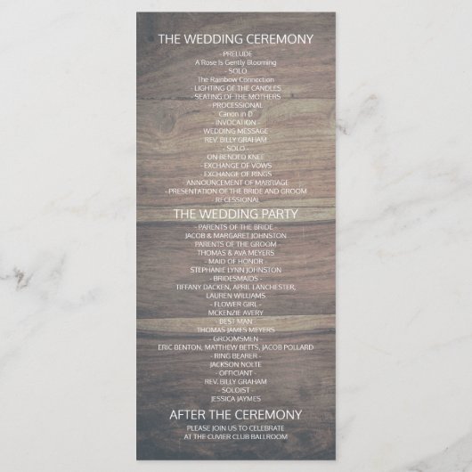 Hochzeitsprogramme Lace Sunflower Rustic Wood Ligh Programm (Rückseite)