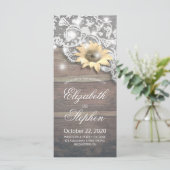 Hochzeitsprogramme Lace Sunflower Rustic Wood Ligh Programm (Stehend Vorderseite)