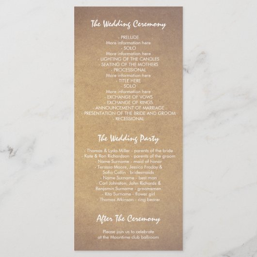 Hochzeitsprogramme mit Blumenkranz Programm (Rückseite)