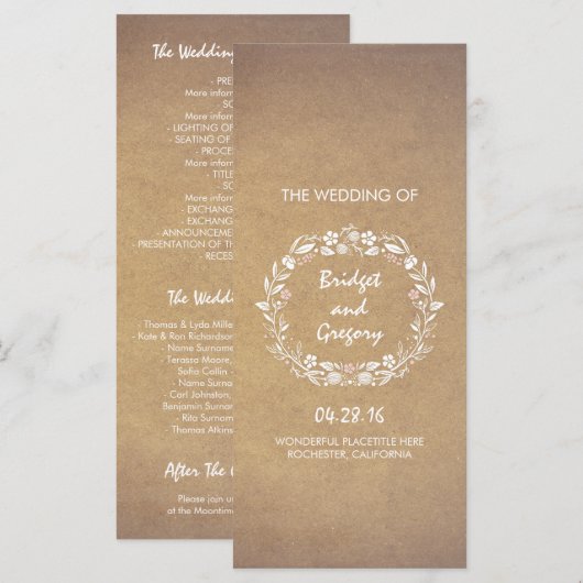 Hochzeitsprogramme mit Blumenkranz Programm (Vorne/Hinten)