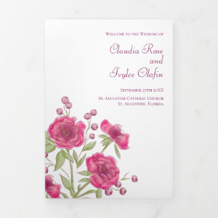 Hochzeitsprogramme mit hellroten Rosen Dreifach-gefaltete Programmkarte