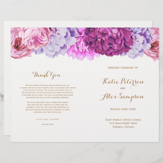 Hochzeitsprogramme mit Hübschen Aquarellfarben-Blu (Vorne/Hinten)