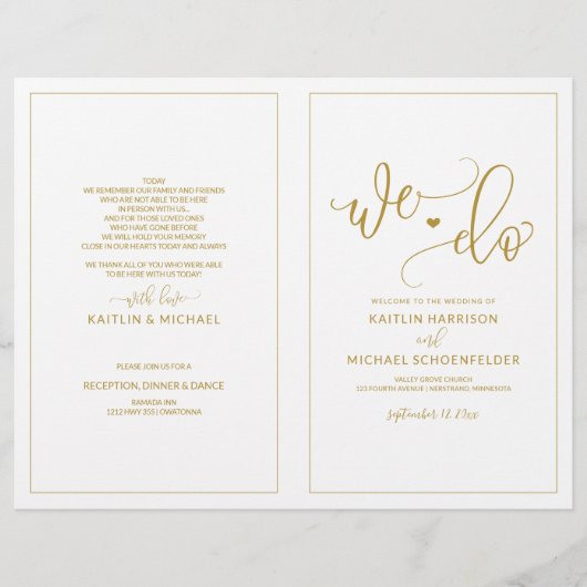 Hochzeitsprogramme Moderne Bounce-Kalligrafie Gold (Vorderseite)