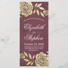 Hochzeitsprogramme Moderne Goldene Rose Burgund Re Programm