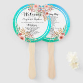 Hochzeitsprogramme Moderne rosa Aquamarine Goldpun Fächer (Vorne und Hinten)