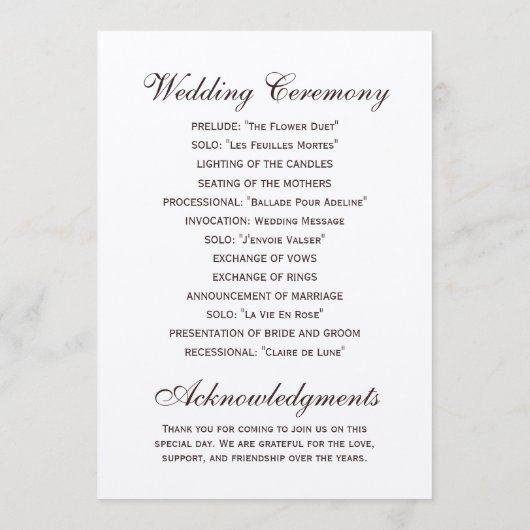 Hochzeitsprogramme Programm (Rückseite)