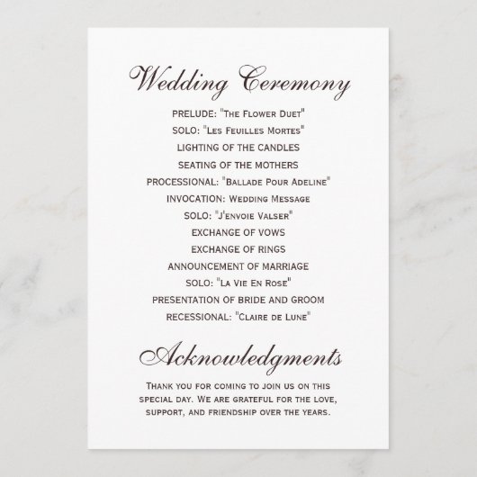 Hochzeitsprogramme Programm (Rückseite)