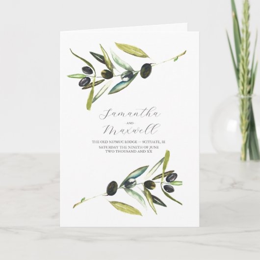 Hochzeitsprogramme Wasserfarben Olive geflochten Programm (Vorderseite)