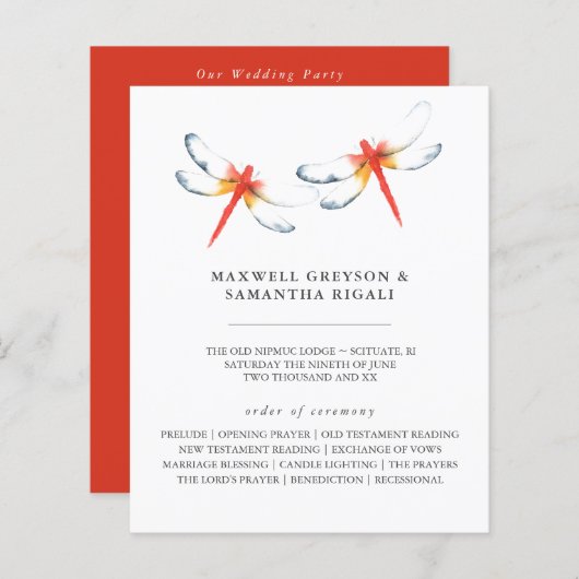 Hochzeitsprogramme Wasserfarbene Rote Libelle (Vorne/Hinten)