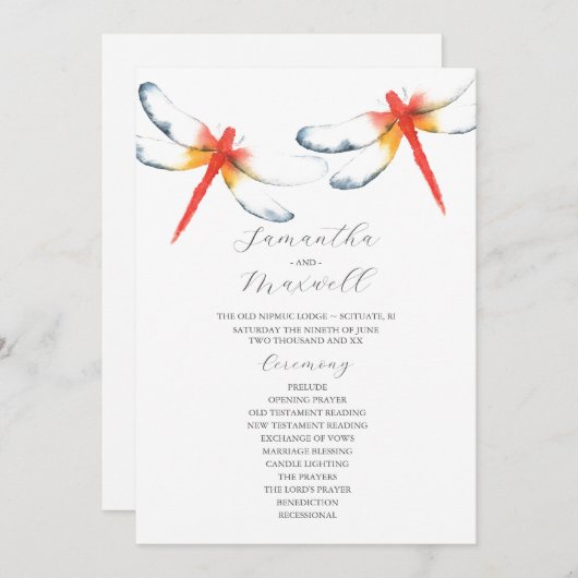 Hochzeitsprogramme Wasserfarbene Rote Libelle Einladung (Vorne/Hinten)