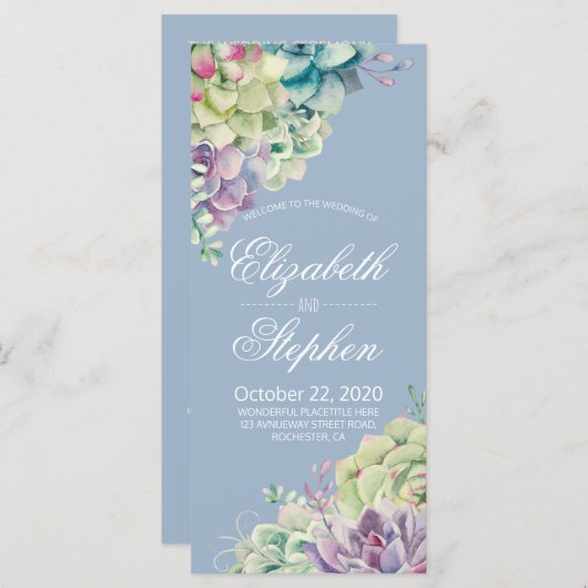 Hochzeitsprogramme Wasserfarbenkarte Sukkulente Pf Programm (Vorne/Hinten)