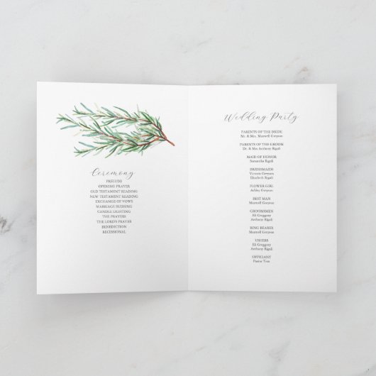 Hochzeitsprogramme Wasserfarbenrosemary geklappt Programm (Innenseite)