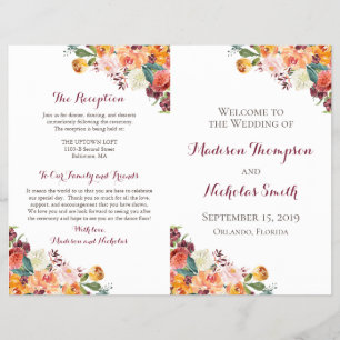 Hochzeitsprogrammhefte mit Herbstblumen, Orange Pi Flyer