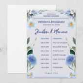 Hochzeitsprogrammkarte – Blaues florales Zeitstrah Programm (Vorne/Hinten)