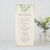 Hochzeitsprogrammkarte Greenery Gold Programm (Stehend Vorderseite)