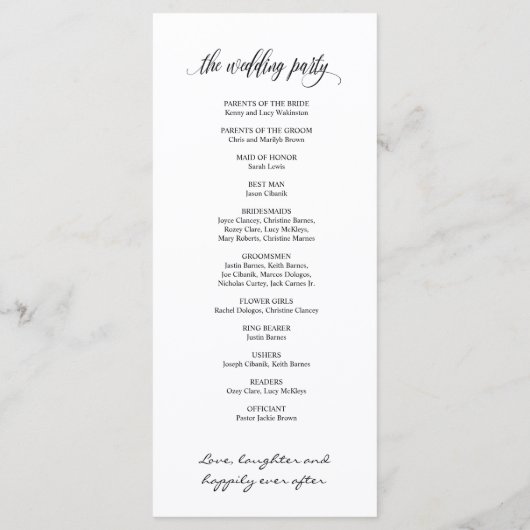 Hochzeitsprogrammkarte im modernen Design v3 Programm (Rückseite)