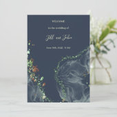 Hochzeitsprogrammkarte Navy Blau Gold Alkohol-Tint Programm (Stehend Vorderseite)