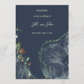 Hochzeitsprogrammkarte Navy Blau Gold Alkohol-Tint Programm (Vorderseite)