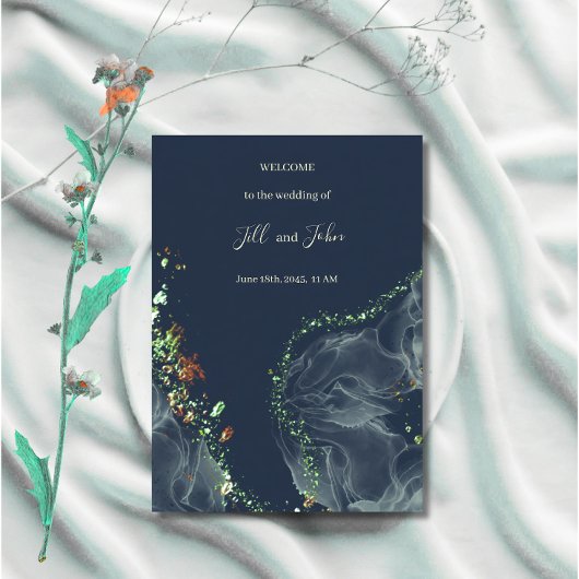 Hochzeitsprogrammkarte Navy Blau Gold Alkohol-Tint Programm