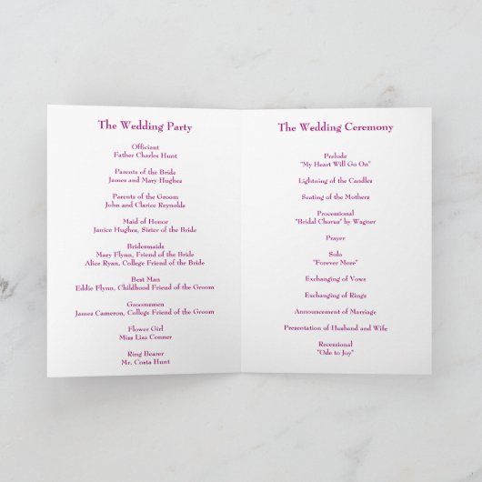 Hochzeitsprogrammkarte - Rosa Orchideensammlung Programm (Innenseite)