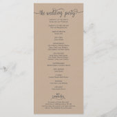 Hochzeitsprogrammkarte rustikale Kalligraphie-Desi Programm (Rückseite)