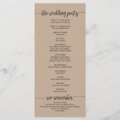 Hochzeitsprogrammkarte rustikales Kalligrafiedesig Programm (Rückseite)