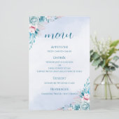 Hochzeitsprogrammkarte Türkis+Blumen+Hochzeitszere (Stehend Vorderseite)