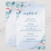 Hochzeitsprogrammkarte Türkis+Blumen+Hochzeitszere (Vorne/Hinten)