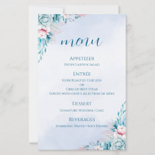 Hochzeitsprogrammkarte Türkis+Blumen+Hochzeitszere