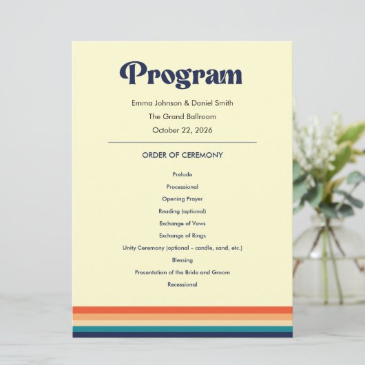 Hochzeitsprogrammkarte 'Vintage Vibes' Programm (Stehend Vorderseite)