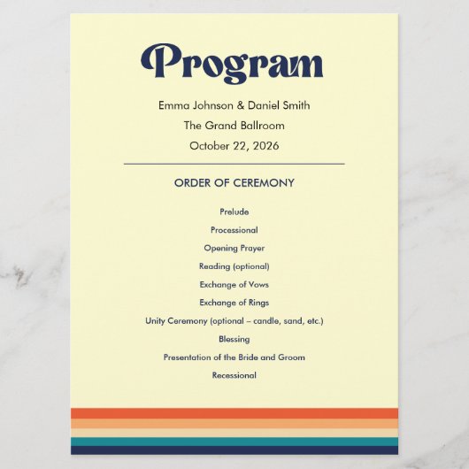 Hochzeitsprogrammkarte 'Vintage Vibes' Programm (Vorderseite)