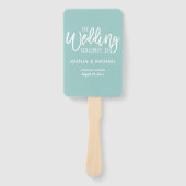 Hochzeitsprogrammlüfter - Pinselschrift mit türkis Fächer (Vorderseite)