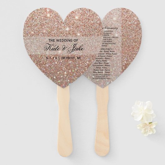 Hochzeitsprogrammlüfter - Rose Gold Glitzer Fab Fächer (Vorne und Hinten)