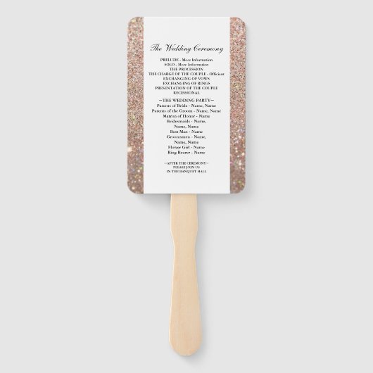 Hochzeitsprogrammlüfter - Rose Gold Glitzer Fab Fächer (Rückseite)