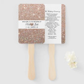 Hochzeitsprogrammlüfter - Rose Gold Heart Glitzer Fächer (Vorne und Hinten)