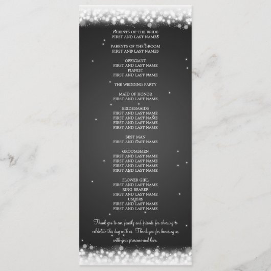 Hochzeitsprogrammmagie Sparkle Black Programm (Rückseite)