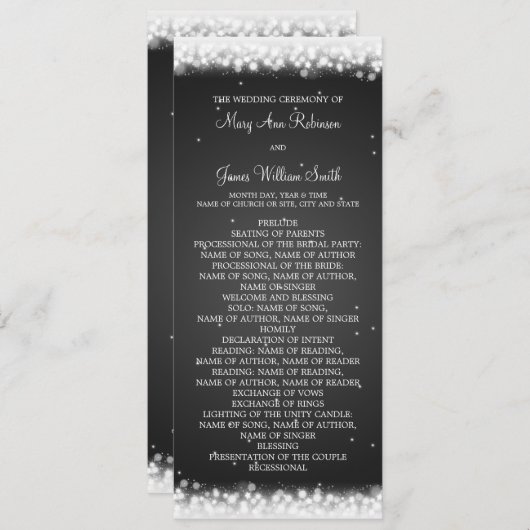 Hochzeitsprogrammmagie Sparkle Black Programm (Vorne/Hinten)